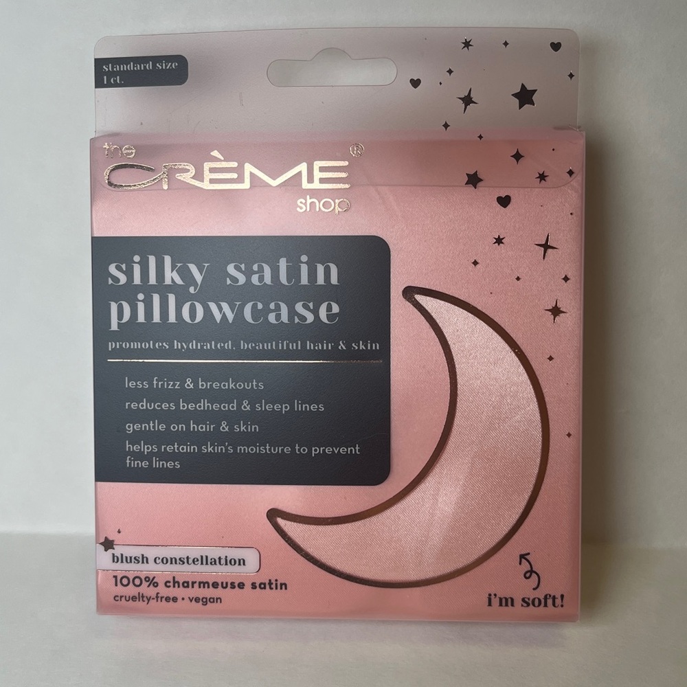 The Creme Shop Silky Satin Pillowcase Blush Constellation 100% Charmeuse Satin